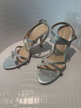 Pelle Moda Silver Crystal Strap Heels